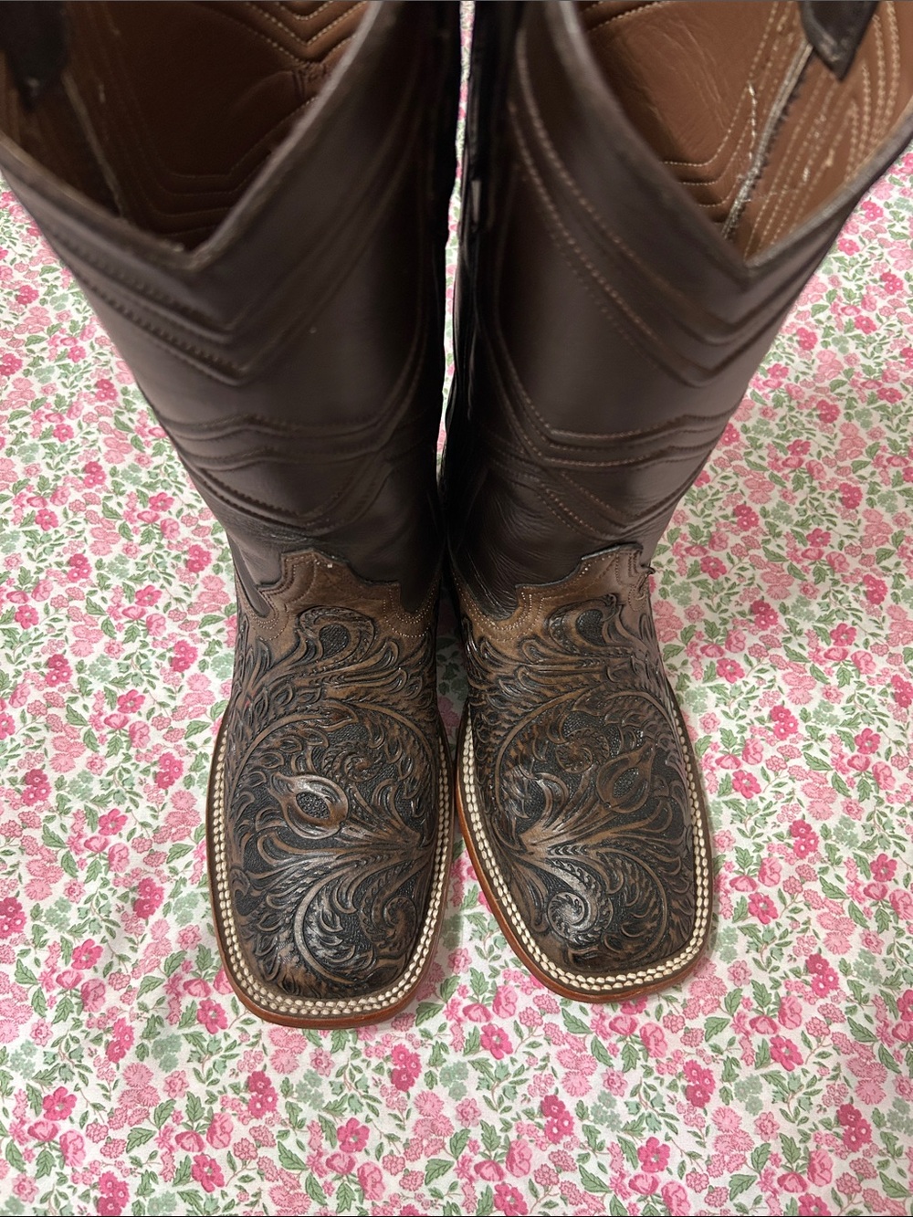 Brown Tooled Leather Cowboy Boots